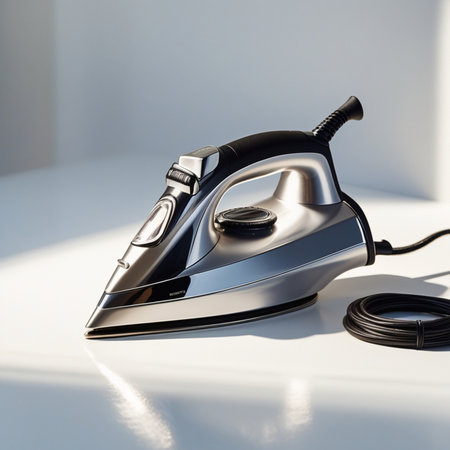 Modern electric iron on the white background. 3d render illustration.の素材