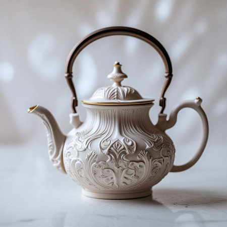 Antique teapot on a white background. Vintage style.の素材