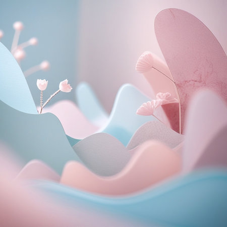 Abstract background with paper flowers. Pastel colors. 3d renderingの素材