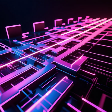 3d rendering of abstract technology background with glowing neon lines. 3d illustration.の素材