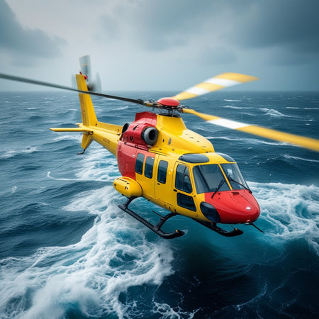 Helicopter in the sea. Helicopter rescue service. 3D renderingの素材