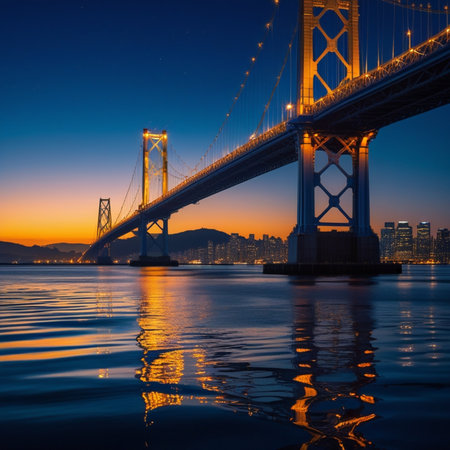 San Francisco Bay Bridge at sunset, California, United States of Americaの素材