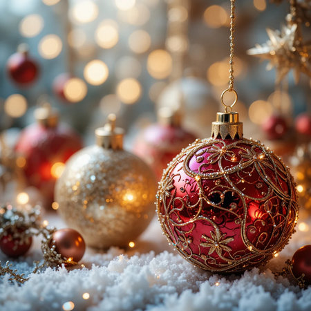 Christmas background. Festive decoration on bokeh background. New Year.の素材