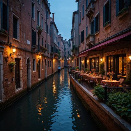 Canals of Venice at nightの素材