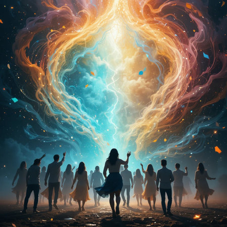 Group of people dancing and having fun in the night. Mixed mediaの素材