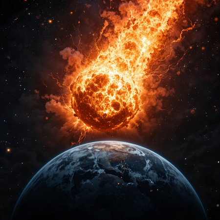 Earth in fire against the background of the starry sky. 3D renderingの素材