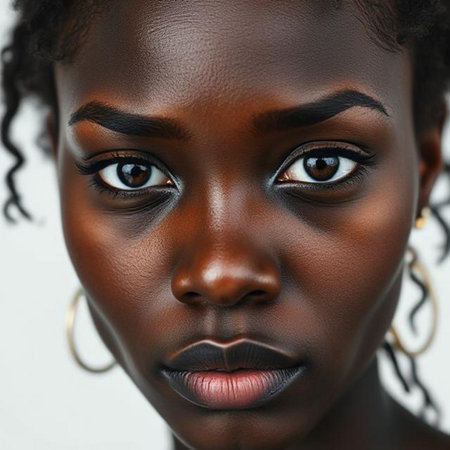 Beauty portrait of young African American woman with perfect skinの素材