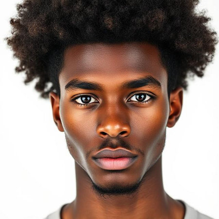 Young african american man with afro hairstyle. Studio shot.の素材