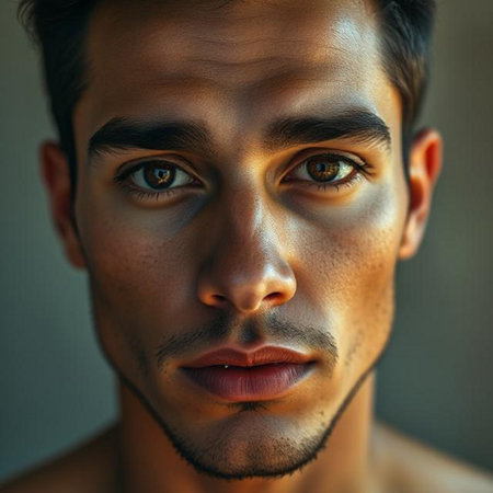Close up portrait of a young man. Men's beauty, fashion.の素材