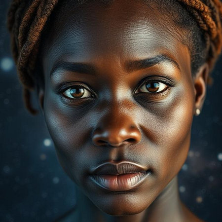 Close-up portrait of a beautiful African American woman.の素材
