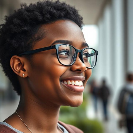Portrait of a smiling African American woman wearing eyeglassesの素材