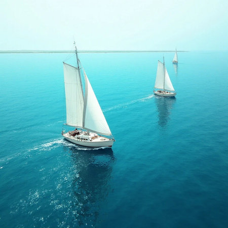 Sailing boats in the open sea. Luxury yachts in the open sea.の素材