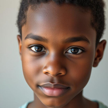 Close-up portrait of a cute African American little boyの素材