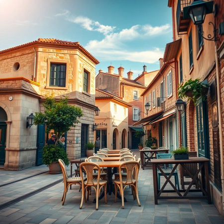 Street cafe in the old town of Budva, Montenegro.の素材