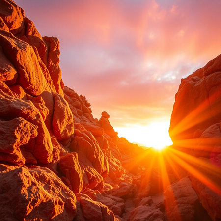 Sunset on the Red Rock Canyon in Crimea, Ukraine. Beauty world.の素材