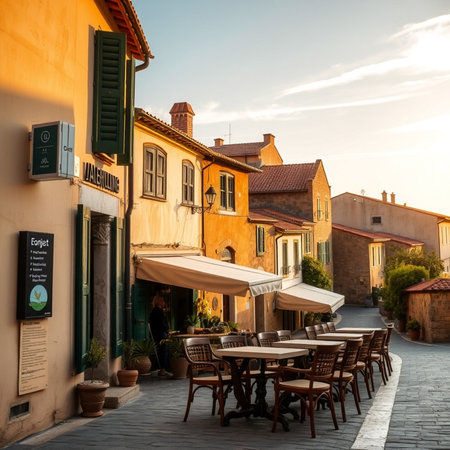 Street cafe in the old town of Budva, Montenegro.の素材
