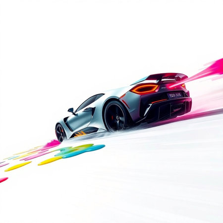 sport car racing on white background. 3d rendering and illustrationの素材