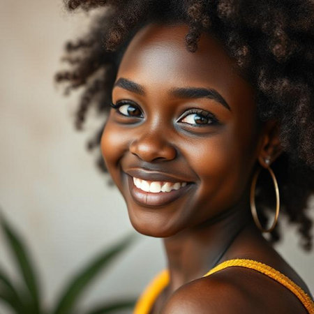 Portrait of beautiful african american woman with afro hairstyleの素材