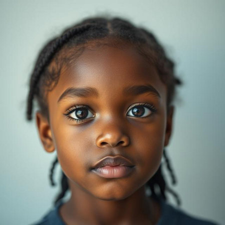 Portrait of a cute African American little girl looking at cameraの素材