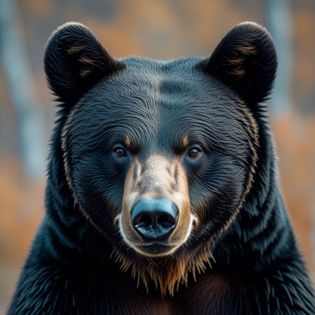 Portrait of a big black bear in the autumn forest. Animal portrait.の素材