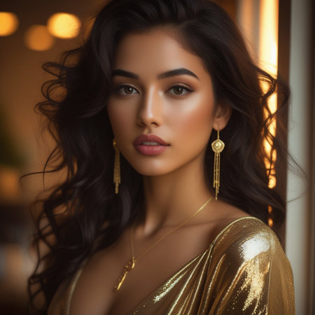 fashion interior photo of beautiful sensual woman with dark hair in luxurious dress and accessoriesの素材