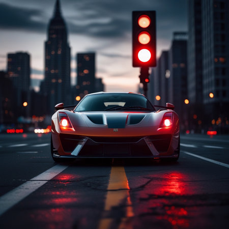 Sport car on the road in the city at night. 3d renderingの素材