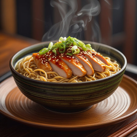 Japanese cuisine. hot spicy miso udon noodles on backgroundの素材