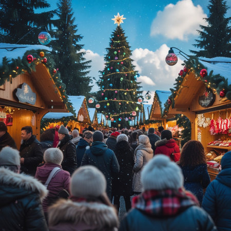 Unidentified people at Christmas market in Riga, Latvia.の素材