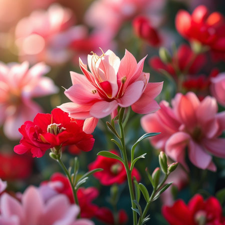 Beautiful flowers blooming in the garden on sunny day, stock photoの素材