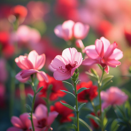 Pink flowers in the garden. Soft focus and beautiful bokeh.の素材