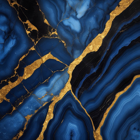 Marble patterned background. Marbling texture design with gold and blueの素材