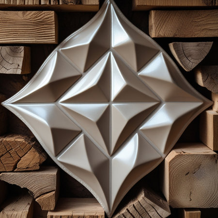 Ceramic star on a wooden background. 3d illustration.の素材