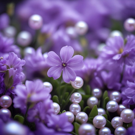 Purple flowers with pearls and beads, shallow depth of fieldの素材
