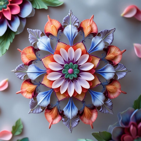 Colorful abstract mandala. Floral pattern made of flowers.の素材
