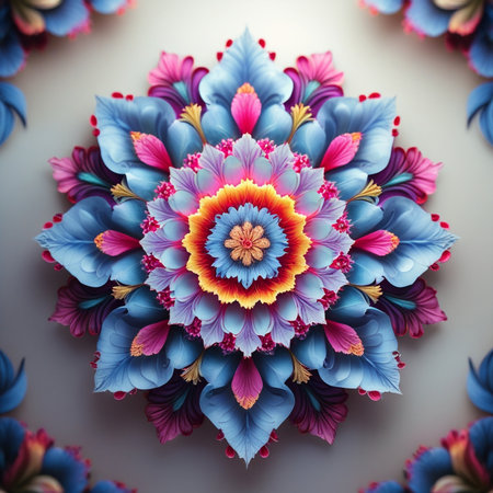 3D illustration of colorful abstract fractal flower, digital artwork for creative graphic designの素材