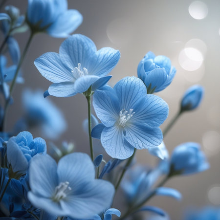 Beautiful blue flowers on a light background. Floral background.の素材