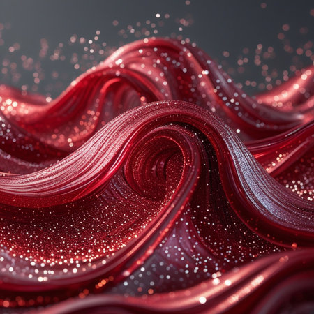 Red shiny fabric with sparkles. 3d rendering, 3d illustration.の素材