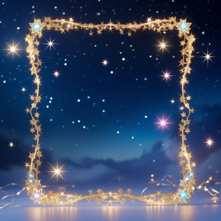 Christmas frame with stars and snowflakes on a blue background.の素材