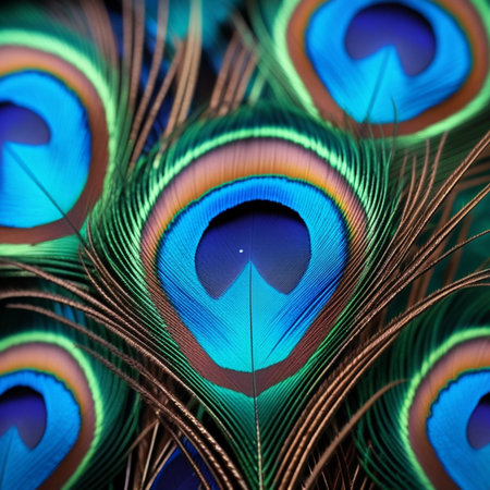 Beautiful peacock feathers close-up. Colorful background.の素材