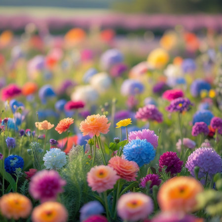 Colorful flowers blooming in the garden, soft focus background.の素材