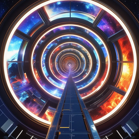 Space tunnel. Futuristic background. 3D rendering. Virtual reality.の素材