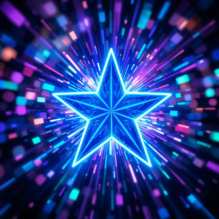 Glowing star on a blue background. Vector illustration for your designの素材