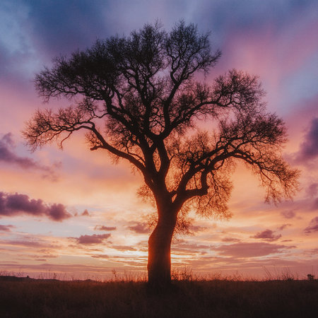 Lonely tree at sunset in the field. Beautiful landscape.の素材