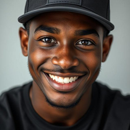 Portrait of a smiling young African American man in capの素材