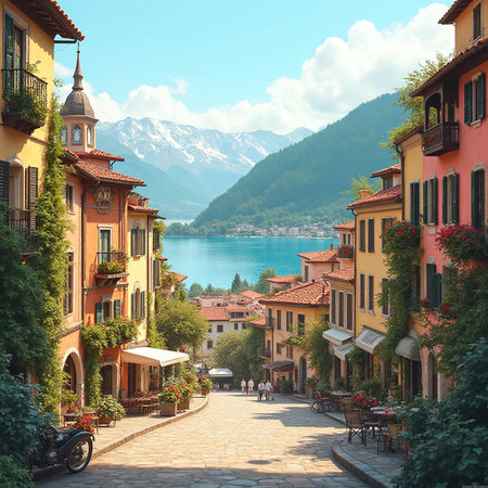 View of Lake Como, Italy. Beautiful view of lake Como.の素材
