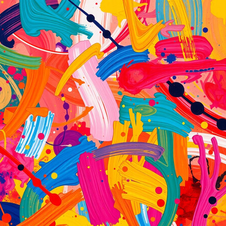 Seamless pattern with colorful brush strokes and splashes. Vector illustration.の素材