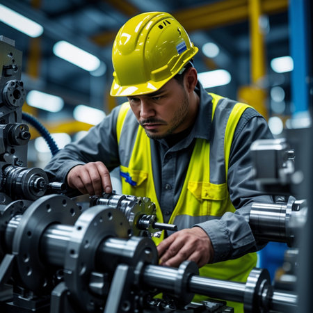 Industrial worker working at the factory. This is a freight transportation and distribution warehouse. Industrial and industrial workers conceptの素材