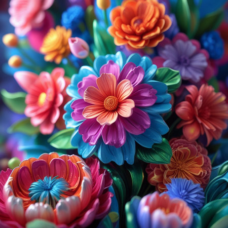 Colorful bouquet of dahlias and daisies, close upの素材