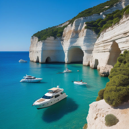Yachts and boats in the coast of the island of Zakynthos, Greeceの素材