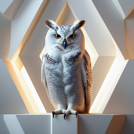 Owl on a white background. 3d rendering. Computer digital drawing.の素材